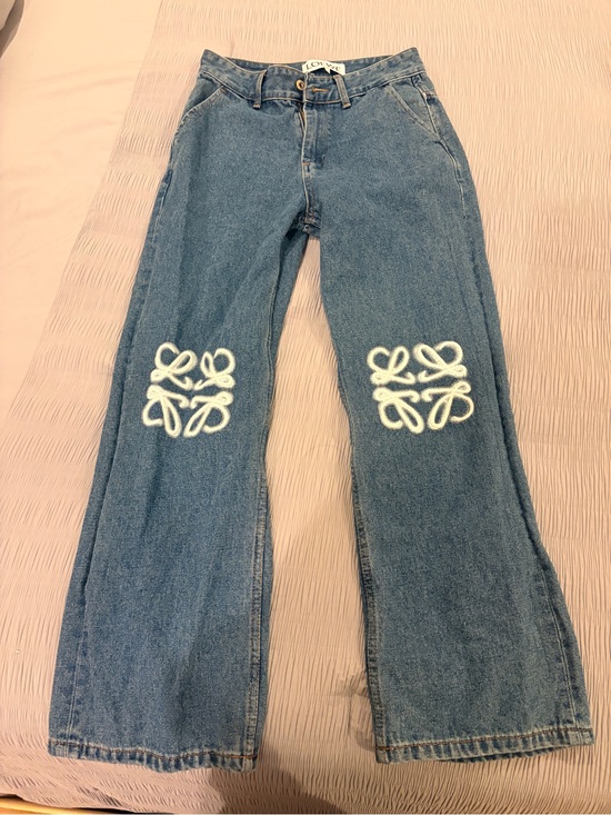 Loewe Denim - Loewe Blue Wide-Leg Jeans with White Knee Motifs